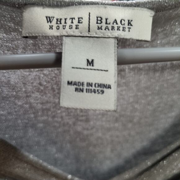 White House Black Market Tie Front Top Womens M Silver Gray Cap Sleeve Shimmer - Picture 6 of 8